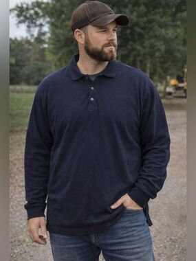 Duluth Trading Co‎ Long Sleeve Polo Shirt 2XLT Tall Navy Workwear